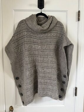 Fever Taupe Open-Knit Cowl Neck Sweater with Side Buttons